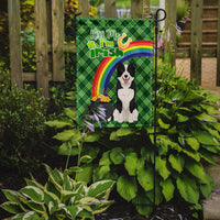 Black and White Border Collie St. Patrick's Day Flag Garden Size