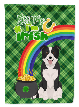 Black and White Border Collie St. Patrick's Day Flag Garden Size