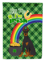 Black and Tan Doberman Pinscher St. Patrick's Day Flag Garden Size