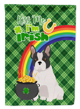 Black and White French Bulldog St. Patrick's Day Flag Garden Size