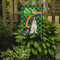 Brown White Wirehair Jack Russell Terrier St. Patrick's Day Flag Garden Size