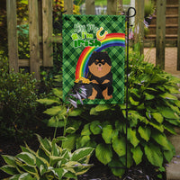 Black and Tan Pomeranian St. Patrick's Day Flag Garden Size