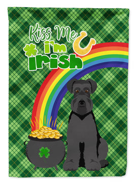 Black Natural Ears Schnauzer St. Patrick's Day Flag Garden Size