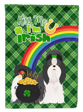 Black and White Shih Tzu St. Patrick's Day Flag Garden Size