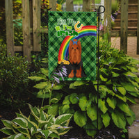 Black and Tan Full Coat Yorkshire Terrier St. Patrick's Day Flag Garden Size