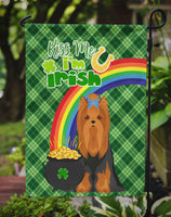 Black and Tan Full Coat Yorkshire Terrier St. Patrick's Day Flag Garden Size