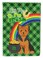 Black and Tan Puppy Cut Yorkshire Terrier St. Patrick's Day Flag Garden Size