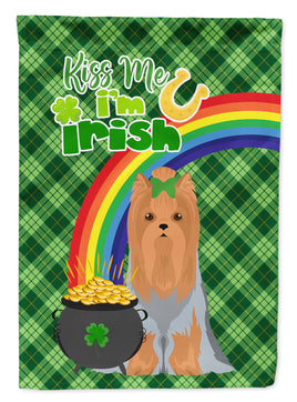 Blue and Tan Full Coat Yorkshire Terrier St. Patrick's Day Flag Garden Size