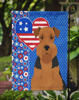 Black and Tan Airedale Terrier USA American Flag Garden Size