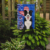 Black and White Border Collie USA American Flag Garden Size