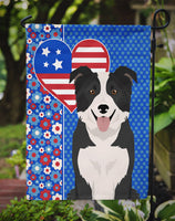 Black and White Border Collie USA American Flag Garden Size