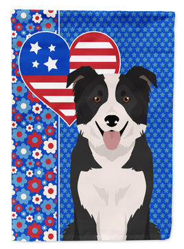 Black and White Border Collie USA American Flag Garden Size