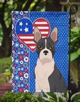 Black Boston Terrier USA American Flag Garden Size