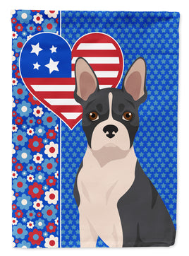 Black Boston Terrier USA American Flag Garden Size