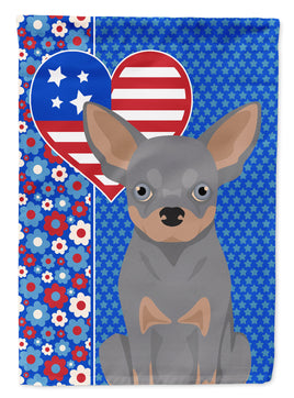 Blue and Tan Chihuahua USA American Flag Garden Size