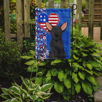 Black Chihuahua USA American Flag Garden Size