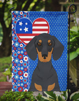 Black and Tan Dachshund USA American Flag Garden Size