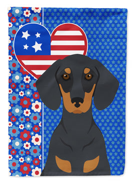 Black and Tan Dachshund USA American Flag Garden Size