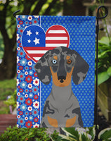 Black Dapple Dachshund USA American Flag Garden Size