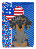 Black Dapple Dachshund USA American Flag Garden Size