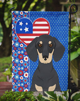 Black and Cream Dachshund USA American Flag Garden Size