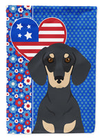 Black and Cream Dachshund USA American Flag Garden Size