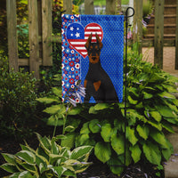 Black and Tan Doberman Pinscher USA American Flag Garden Size