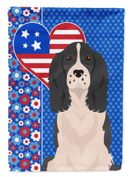 Black English Springer Spaniel USA American Flag Garden Size