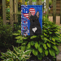 Black French Bulldog USA American Flag Garden Size