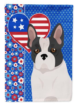 Black and White French Bulldog USA American Flag Garden Size