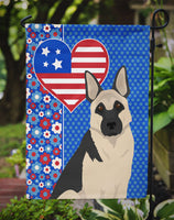 Black and Silver German Shepherd USA American Flag Garden Size