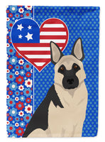 Black and Silver German Shepherd USA American Flag Garden Size