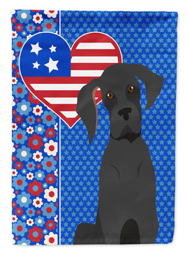 Black Great Dane USA American Flag Garden Size