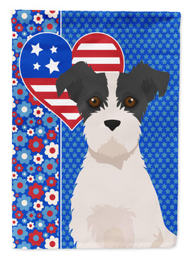 Black White Wirehair Jack Russell Terrier USA American Flag Garden Size