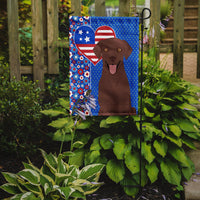 Chocolate Labrador Retriever USA American Flag Garden Size