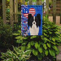 Black and White Papillon USA American Flag Garden Size