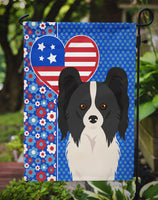 Black and White Papillon USA American Flag Garden Size