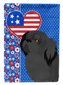 Black Pekingese USA American Flag Garden Size