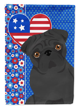 Black Pug USA American Flag Garden Size