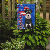 Black and Silver Natural Ears Schnauzer USA American Flag Garden Size