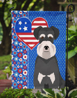 Black and Silver Natural Ears Schnauzer USA American Flag Garden Size