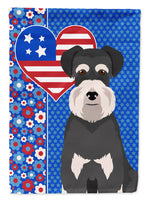 Black and Silver Natural Ears Schnauzer USA American Flag Garden Size