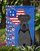 Black Natural Ears Schnauzer USA American Flag Garden Size