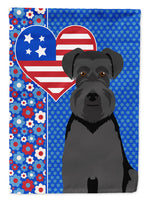 Black Natural Ears Schnauzer USA American Flag Garden Size