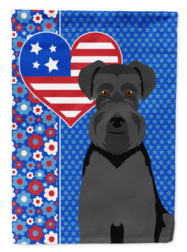 Black Natural Ears Schnauzer USA American Flag Garden Size