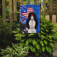 Black and White Shih Tzu USA American Flag Garden Size