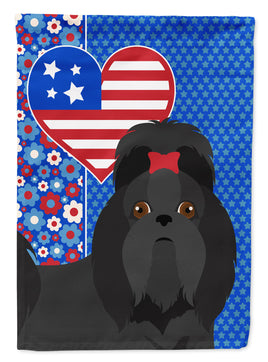 Black Shih Tzu USA American Flag Garden Size