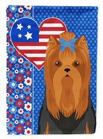 Black and Tan Full Coat Yorkshire Terrier USA American Flag Garden Size