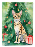 Savannah Cat by the Christmas Tree House Flag