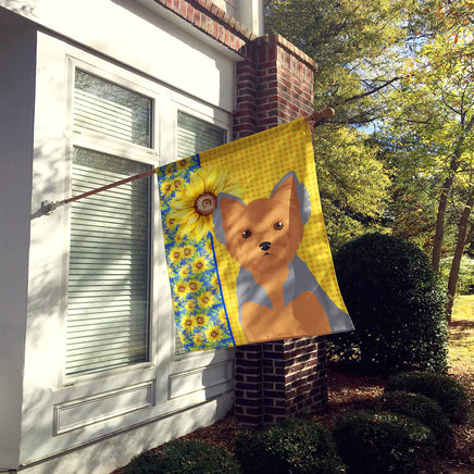 Summer Sunflowers Blue and Tan Puppy Cut Yorkshire Terrier House Flag